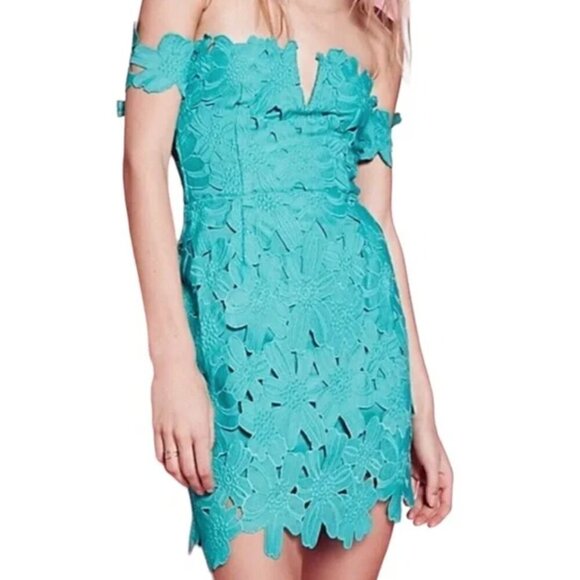 Free People X Saylor Off The Shoulder Presley Floral Green Dress Womens Size L - Picture 1 of 9